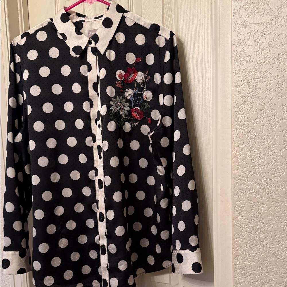 Chico's Black and Cream Polka Dot Blouse